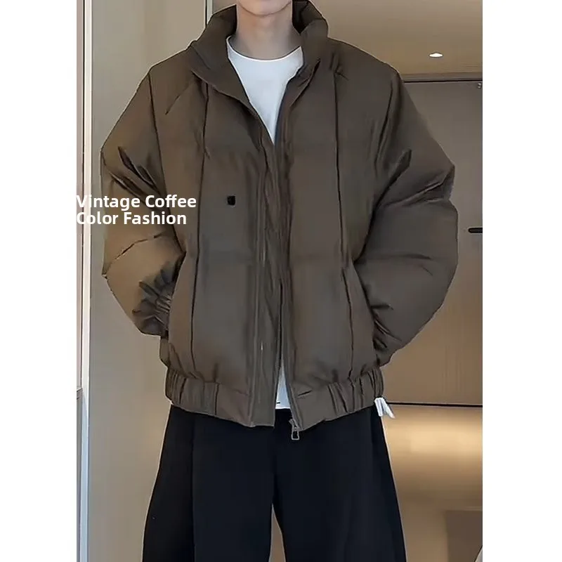 

2024, новый оригинальный хлопковый джат кофейного цвета, мужской винтажный американский ретро-фреска с воротником-стойкой, теплый джат из теплых тонких предметов...