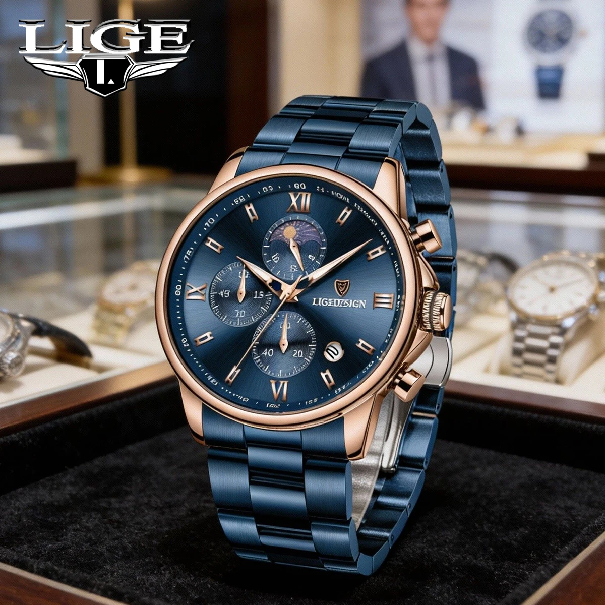 

Мужские часы LIGE 2025: лучшие брендовые кварцевые спортивные наручные часы из нержавеющей стали, повседневные, водонепроницаемые, с датой, класса люкс