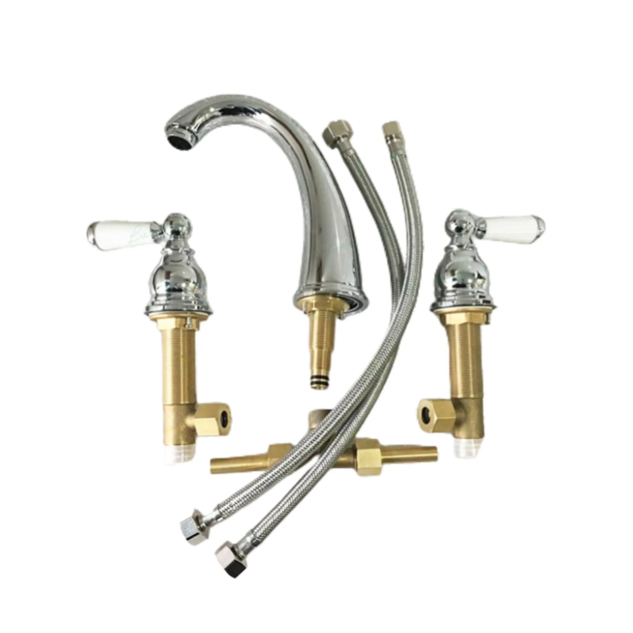 5-Year Warranty 2025 New Style Classic Luxury Dual Handle 3-Hole Brass Antique Ceramic Basin Mixer Faucets