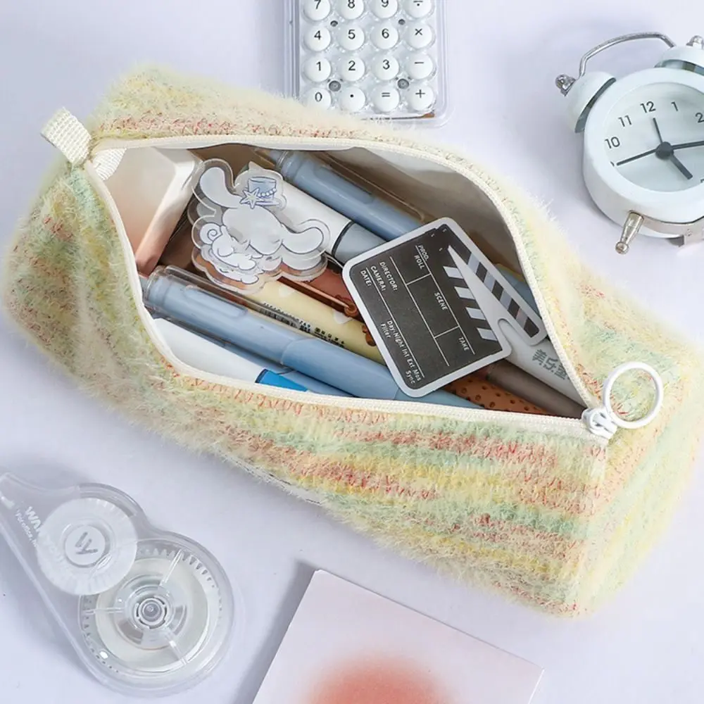 

Large Capacity Woven Pencil Case Canvas Plaid Little Fragrance Cosmetic Storage Bag Scratch-proof INS Simplicity Pen Bag Travel