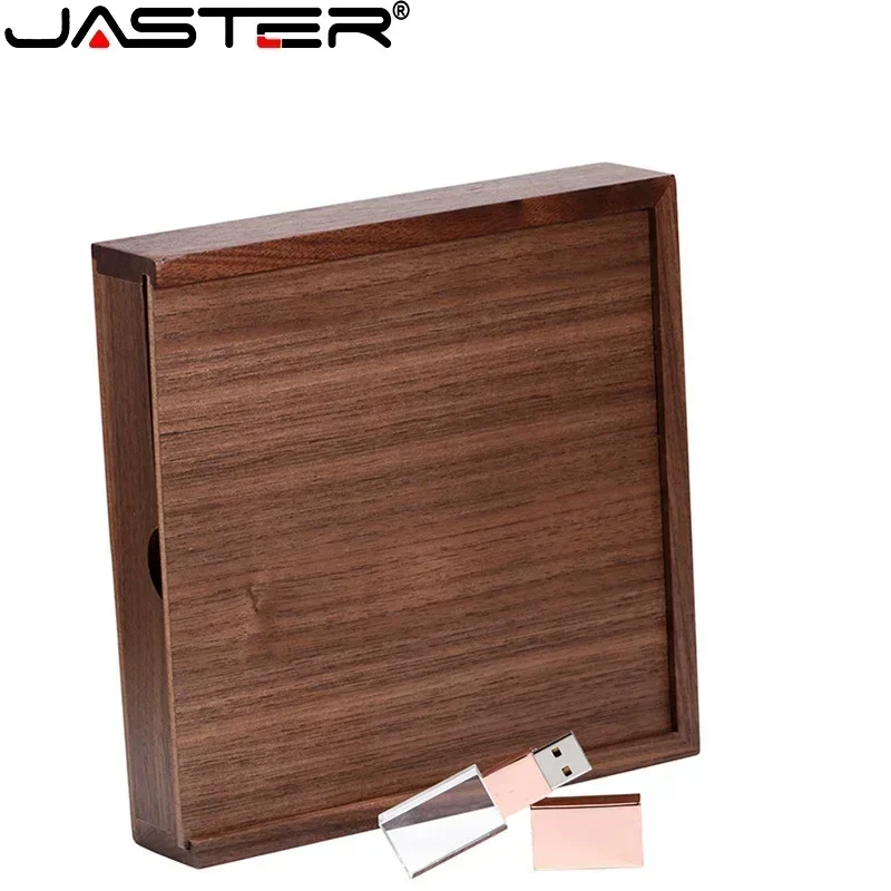 JASTER 1PCS FREE LOGO Walnut Photo Unique Album Wood USB+Box Memory Stick Pendrive 8GB 4GB 16GB 32GB Photography Wedding Studio