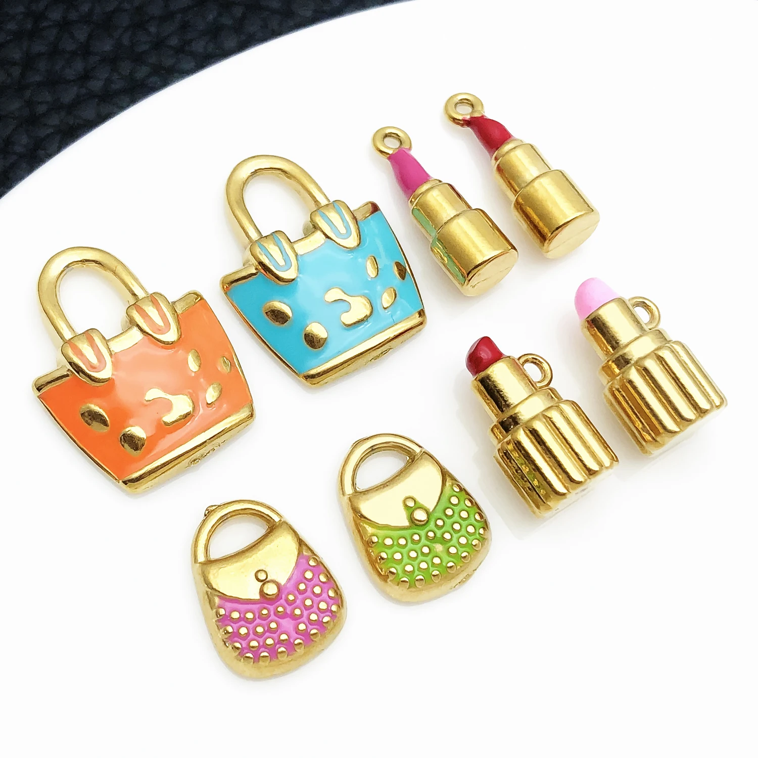 2pcs Fashion Enamel Charms Handbag Lipstick Wallet Pendants For Earrings Necklace Bag Charm Keychain DIY Jewelry Accessories
