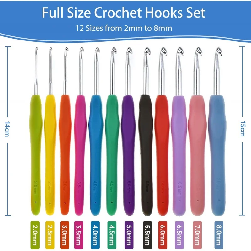 RealPlus Crochet Hooks Set, 12 Pcs Full Size Crochet Hook, Ergonomic Soft Grip Rubber Handles, Crochet Kits for Beginners Adults