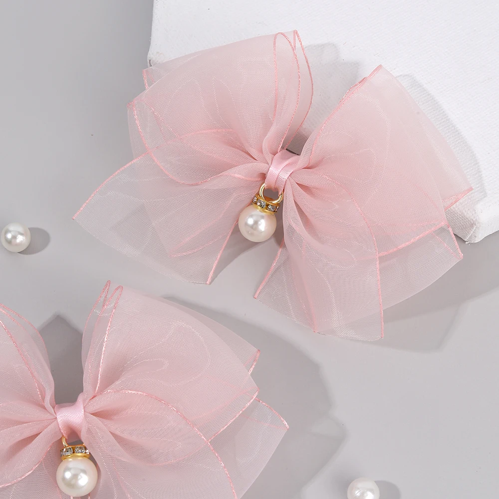 2 قطعة مقاطع الشعر القوس متعدد الطبقات للفتيات الشيفون دبابيس الشعر الصلبة لطيف اللؤلؤ قلادة باريت الاطفال أغطية الرأس إكسسوارات الشعر #6