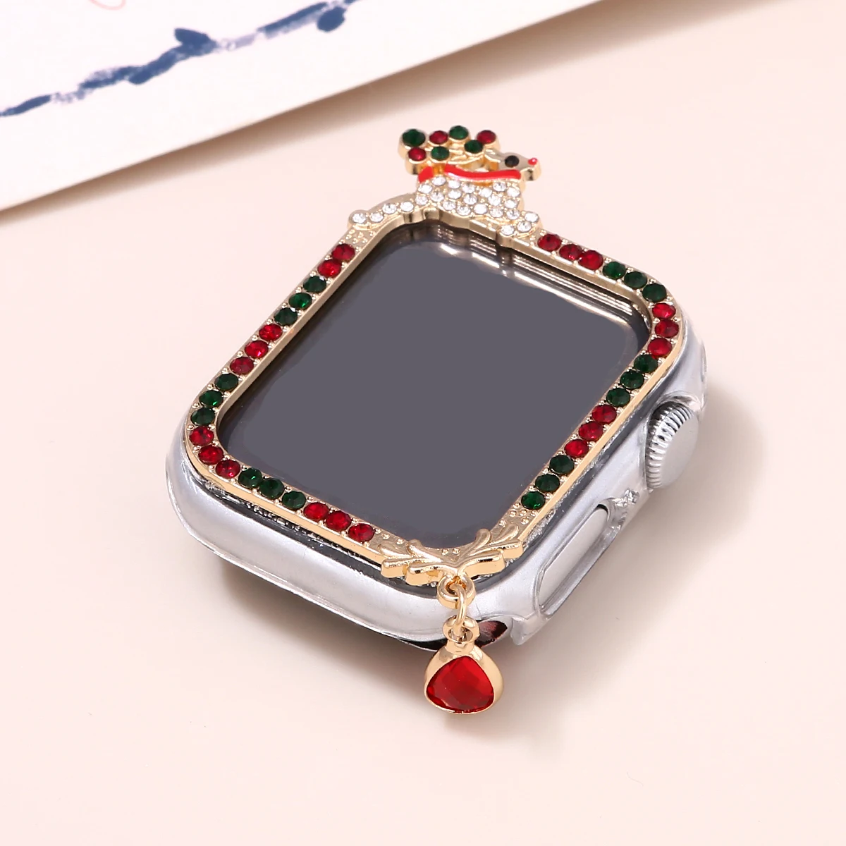 Protective Case for Apple Watch Case 9/8/7 41mm 45mm Christmas Bling Rhinestone Women Bumper Frame Cover iWatch Series 40/44mm