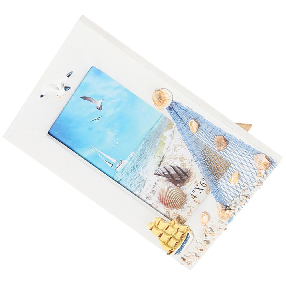 Mediterranean Photo Frame Frames Picture Beach Round Shell Desktop Decor Bedroom Holder Rope Net Simple Style Baby