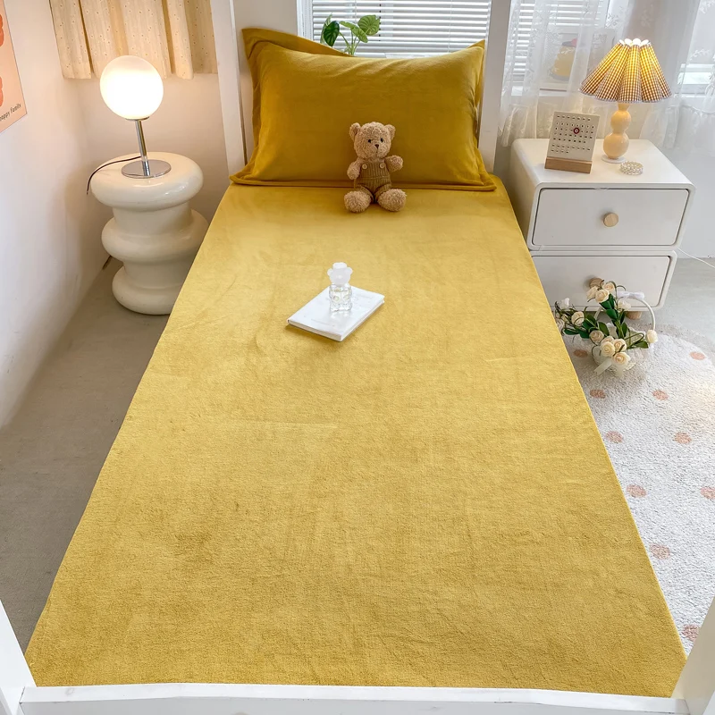 Solid Color Fitted Sheet Velvet Bedsheet Winter Bed Cover Skin-friendly Mattress Protector couvre lit (Pillowcase Need Order)