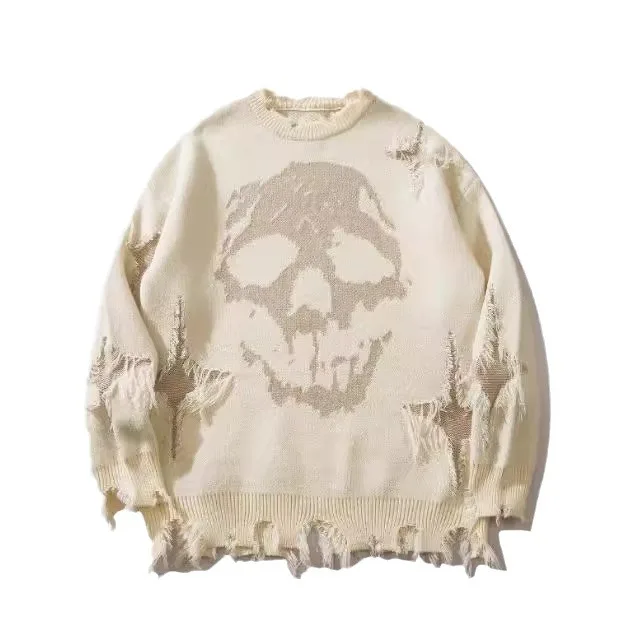 Maglione gotico Hip Hop di Halloween da uomo unisex oversize con stampa scheletro jacquard pullover da uomo grunge maglieria in difficoltà per uomo