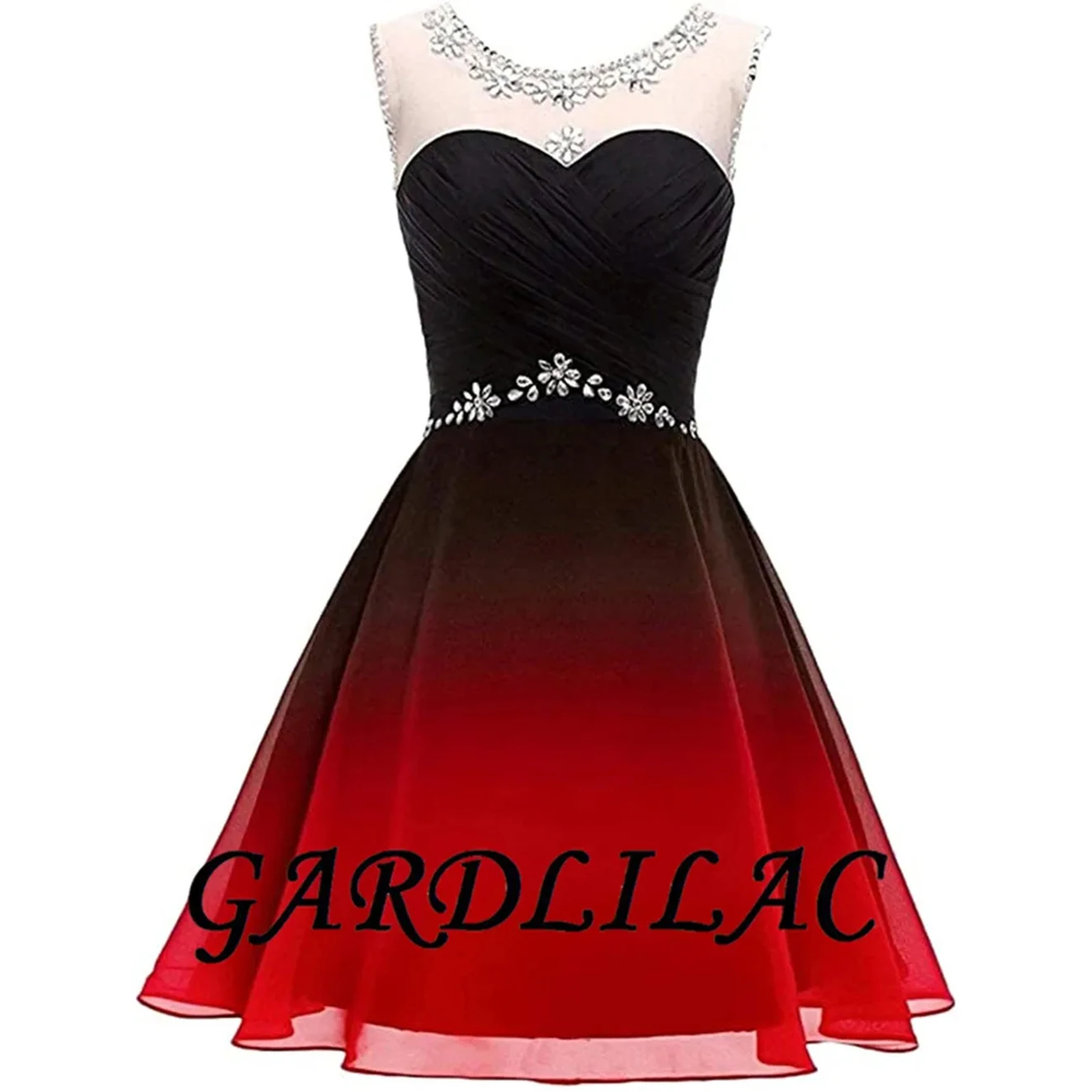 Gardlilac Black to Red Halter Ombre Homecoming Dress for Juniors Gradient Short Prom Dresses Chiffon Bridesmaid Dresse