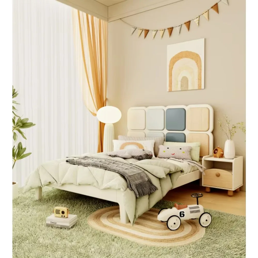 Cama doble nórdica para niños Byron, cama larga, cabecero de madera maciza, muebles modernos para dormitorio infantil, uso escolar en Hotel