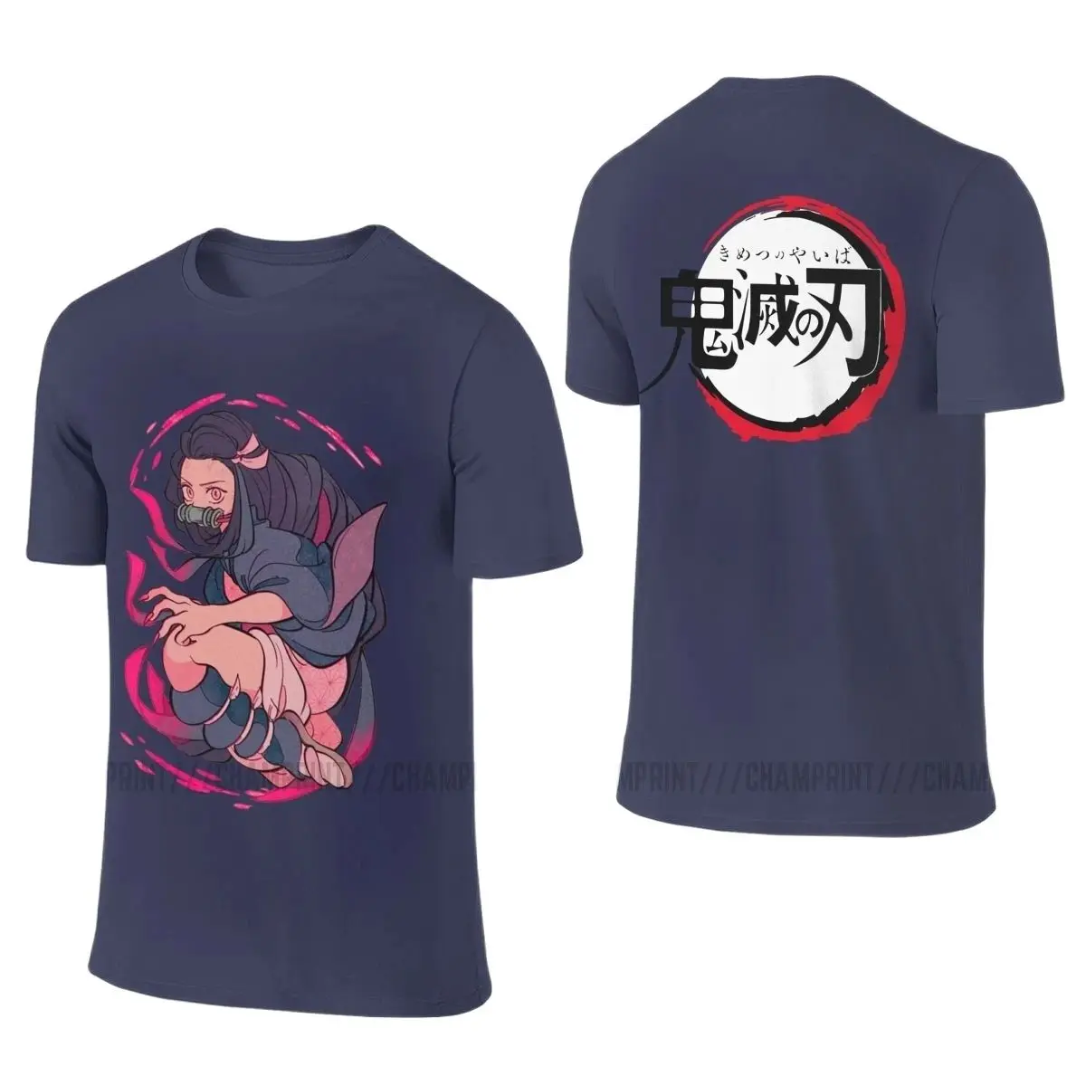 Nezuko Men's T Shirt Front Back Demon Slayer Kimetsu No Yaiba Kamado Anime Two Sides Tees Short Sleeve T-Shirt Cotton Plus Size