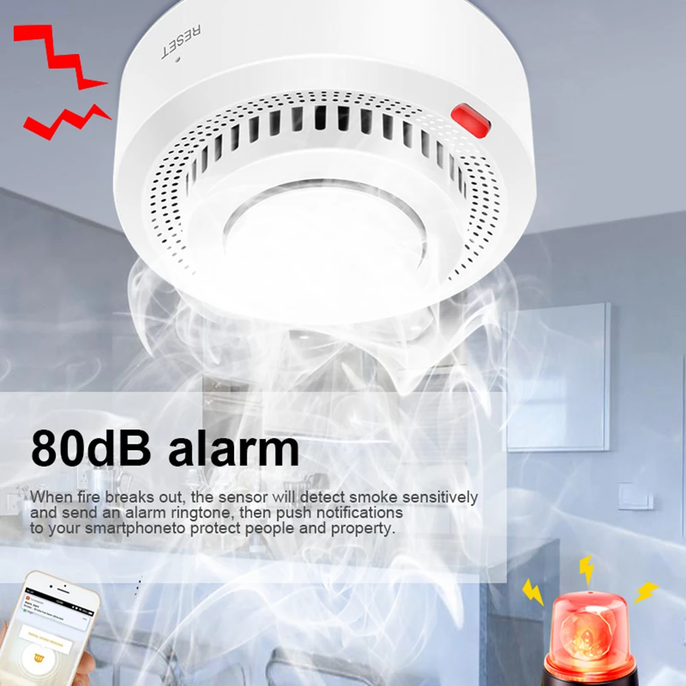 Tuya zigbee wifi sensor de fumaça casa inteligente sistema proteção segurança incêndio detector fumaça alarme incêndio residência bombeiros