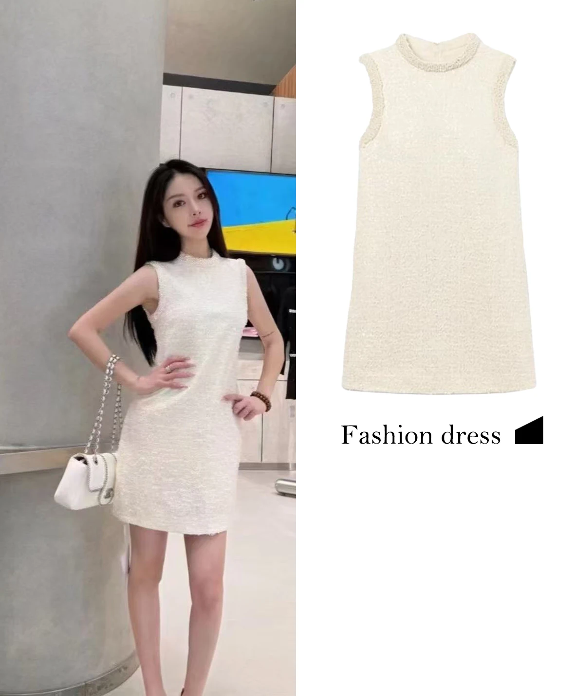 

FWRD White Sequin Sleeveless Dress White Fashionable Sleeveless Dress Fashionable All Match Party Dress #FWRD0064