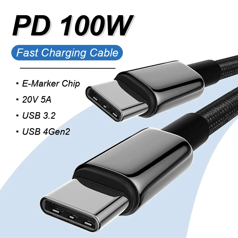 PD 100 واط كابل شحن سريع USB نوع C إلى C شاحن سريع الحبل جديلة السلكية آيفون الهواء 17 16 برو ماكس سامسونج غالاكسي S25 S24