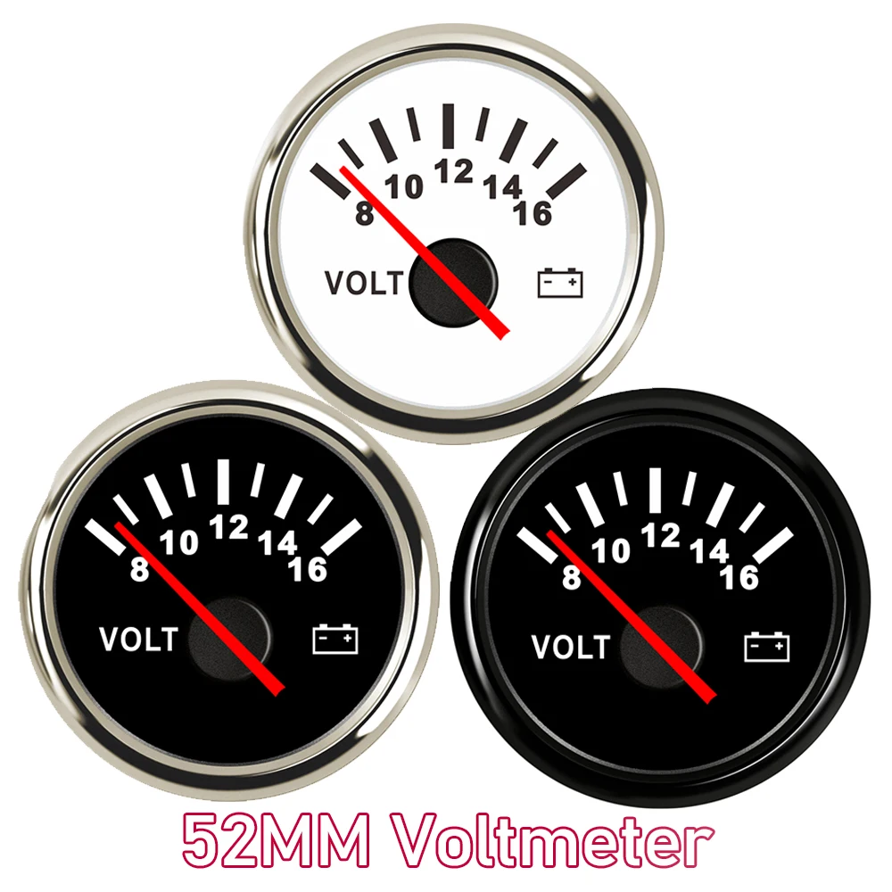 52mm Volt Gauge Marine Auto Voltmeter Universal 8-16V Waterproof Gauge Car Boat Instrument Red Backlight 12V Car Voltage Gauge