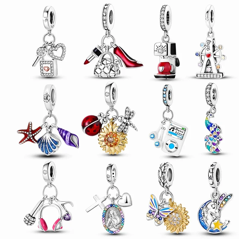 

925 Silver Headset Ferris Wheel Sunflower Boutique Pendant Fit Original Pandora Bracelet Charm Beads Necklace Diy Female Jewelry