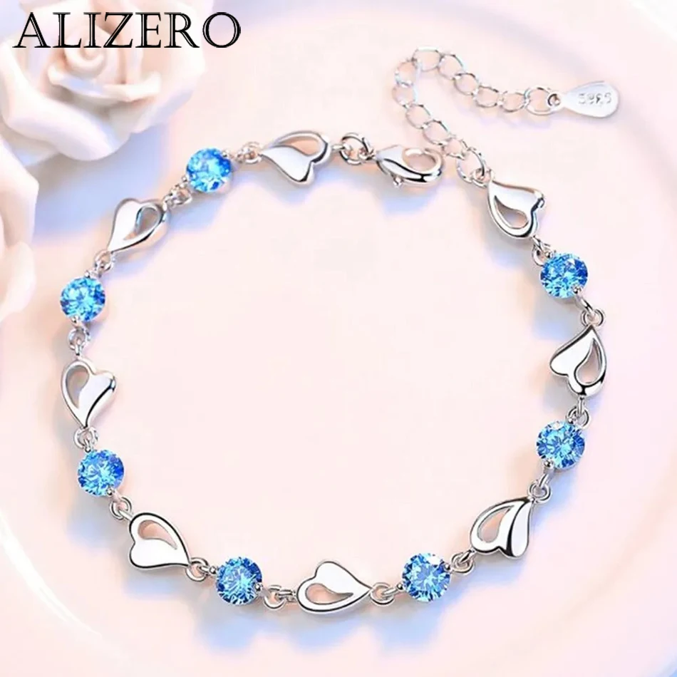 925 Sterling Silver Bracelet Jewelry High Quality Retro Heart Wedding Shaped Cubic Zirconia Length