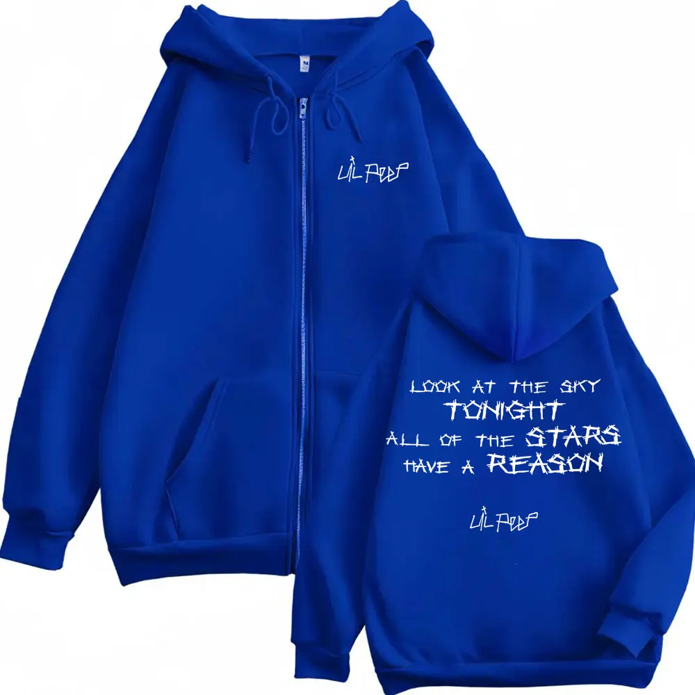 Lil Peep Look At The Sky Tonight All of The Stars Have A Reason Reißverschluss-Hoodie für Männer und Frauen, Hip-Hop-Mode, Pop-Musik-Reißverschlussjacke – Detail 4