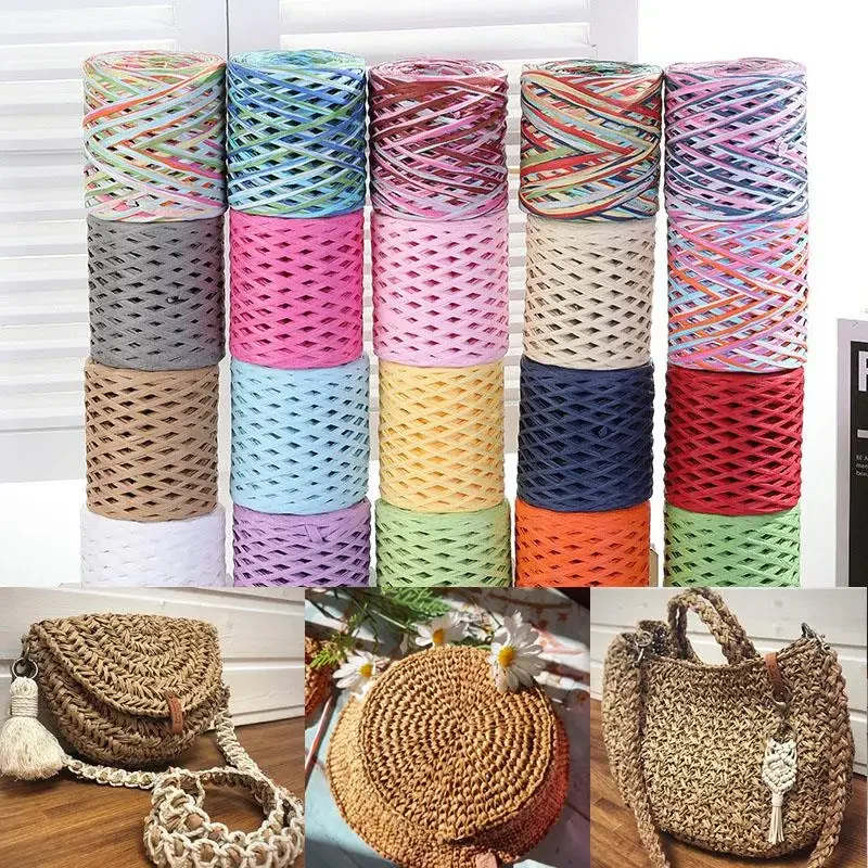 200M Natural Raffia Straw Yarn For Knitting Crocheting Paper Threads DIY Handmade Summer Sunhat Beach Bag New