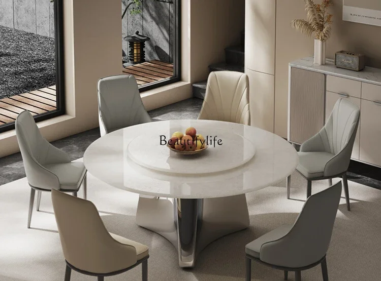 

Natural crystal white marble dining table Italian light luxury real luxury stone dining table high-end