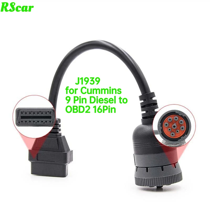 NEW J1939 for Cummins 9 Pin Diesel to OBD2 16Pin Female OBD to OBD2 Connector Truck Diagnostic Cable Tool Suppor tor Old Vehicle