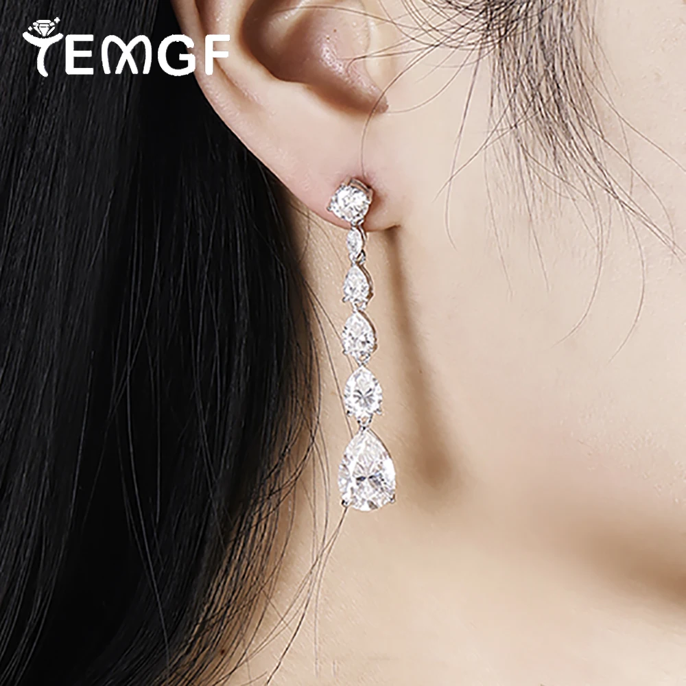 

TEMGF Long Tassel Drop Earrings Moissanite/Zircon Inlay S925 Silver Dangle Earring for Women Luxury Sparkling Fine Jewelry Gifts