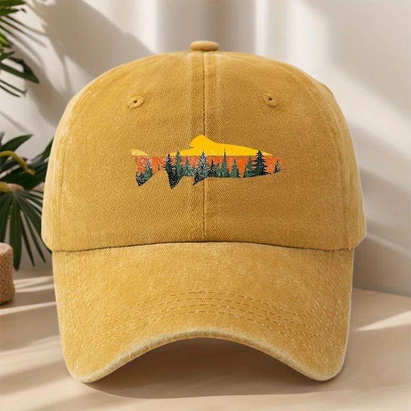 Lustige Baseballmütze mit Fischmuster, Vintage-Outdoor-Sportmütze für Herren und Damen, Wandern, täglicher Freizeitstil