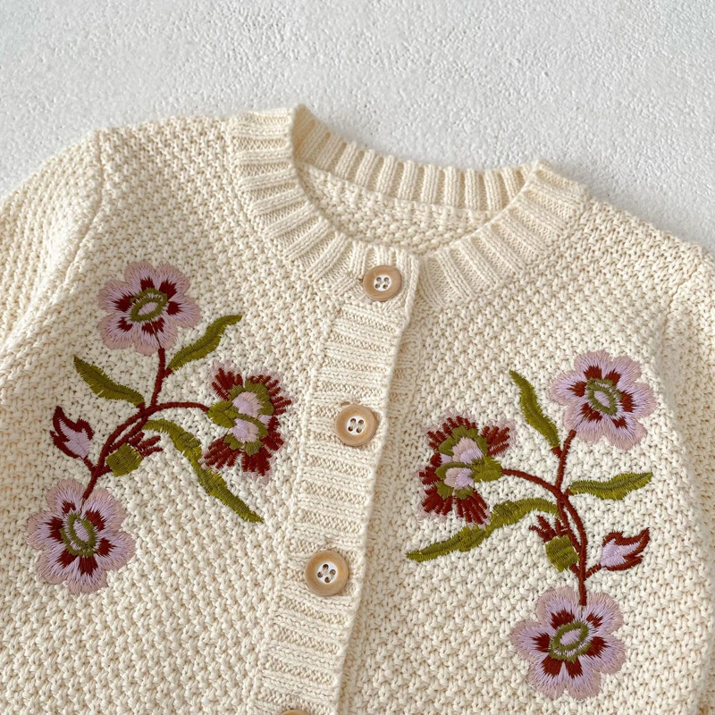 Autumn New 0-3 Year Old Baby Clothing Big Flower Embroidered Girl Baby Cute Cardigan Versatile All Cotton Long sleeved Cardigan