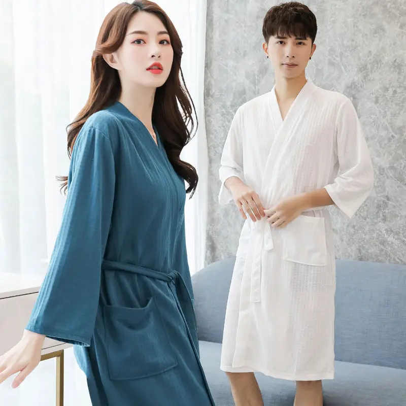 Absorbent Sexy Plus Fat Pajamas Home Dress Hotel Bathrobe Spring and Autumn Bathrobe Men Thin Couple Bathrobe Women Summer