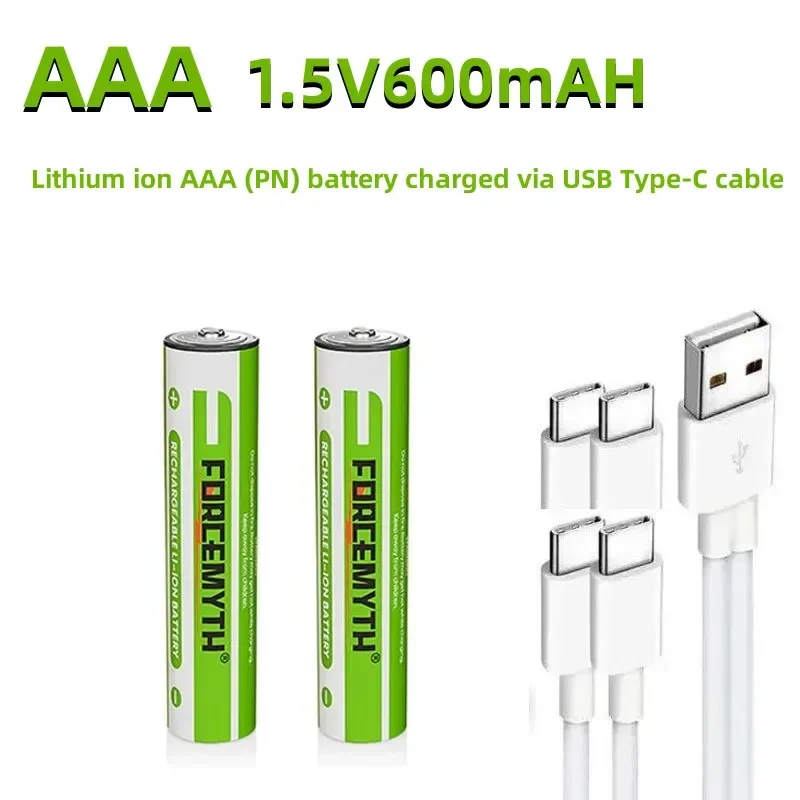 

Battery AAA 600mAh, AAA lithium Battery, 1.5V Finger Battery With USB Type-C fast Charging Cable