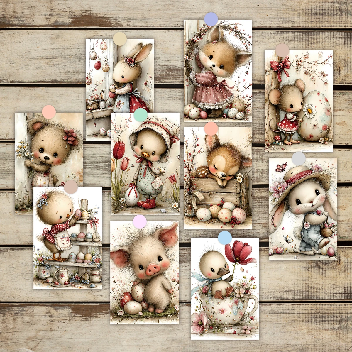 20 Stück Vintage entzückende Tier-Ostern-Wandaufkleber, Karten und Postkarten, Frühlingswand-Fenster-Dekoration, Herzfelt-Geschenk, Osterparty-Hintergrund – Detail 6