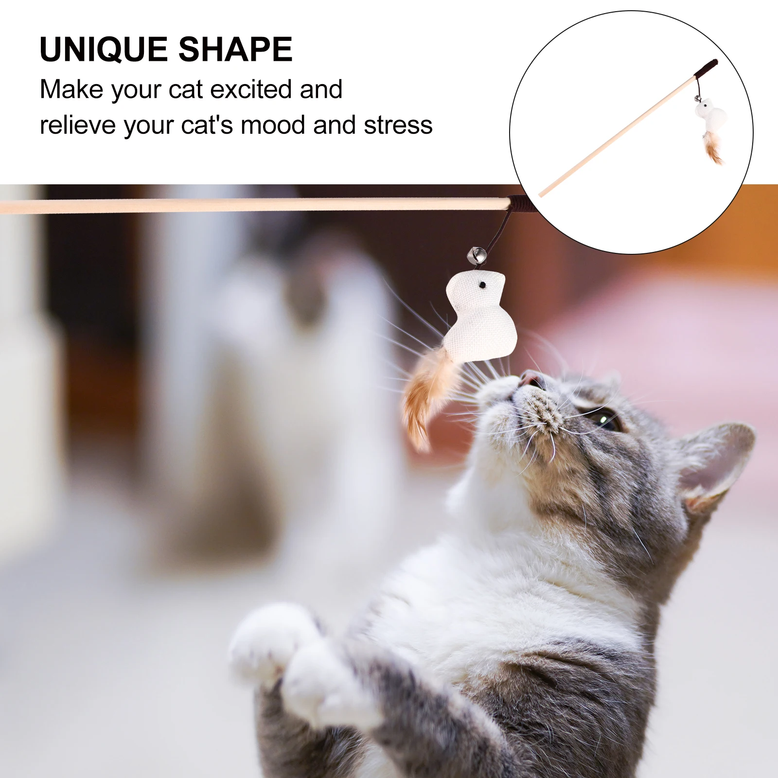 

5 Pcs Cat Toy Teaser Set Toys for Indoor Kitten Interactive Playing Stick Beige