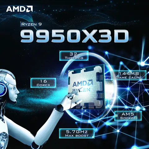 AMD Ryzen 9 9950X3D 16-Core 32-Thread 144MB Cache 5.7GHz New CPU Processor Socket AM5 TDP 170W R9 9950x3d no fan