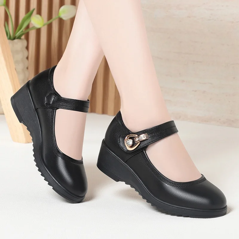4.5cm All Match Comfortable Breathable Shallow Platform Shoes 2026 Spring Women's Med Heel Soft Leather Shoes Mary Janes Mom - view 4