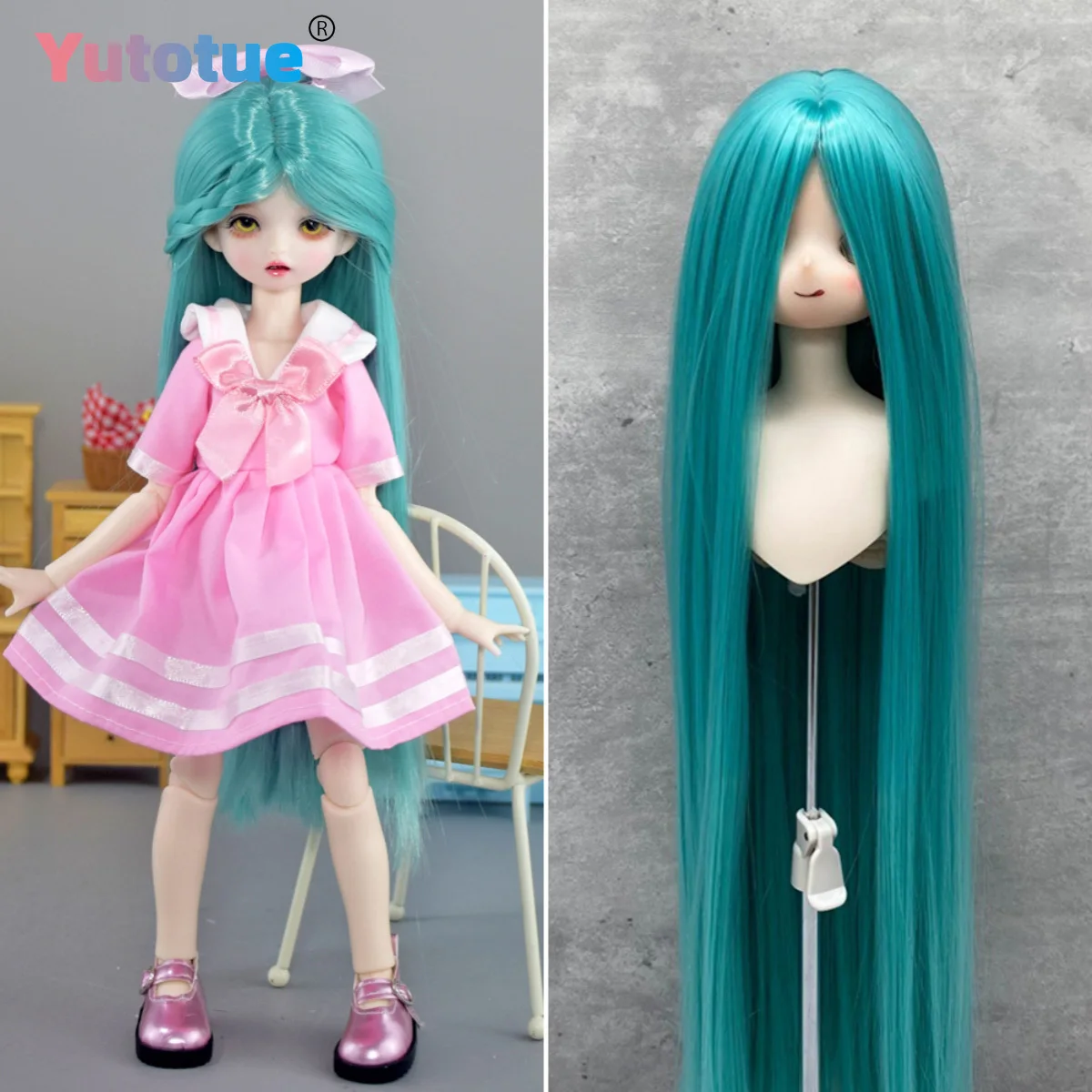 Yutotue 인형 긴 직모 가발 녹색 색상 1/3 1/4 1/6 볼 조인트 인형 BJD 패션 인형 DIY 교체용