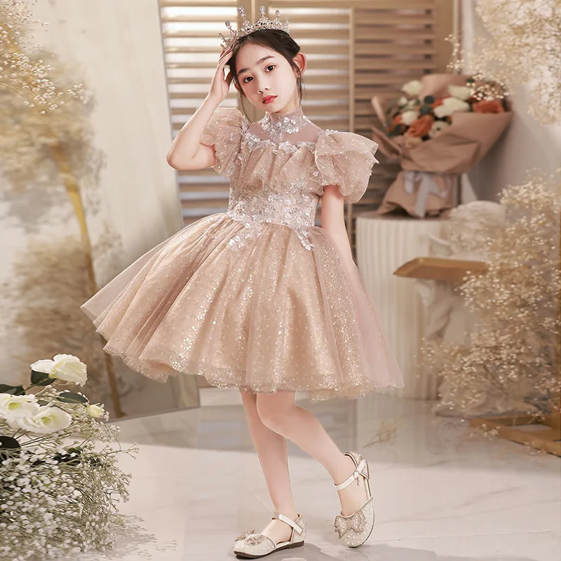 Children's Host Girls' High-end Princess Dress Flower Wedding Little Girl Piano Performance Costume Spring