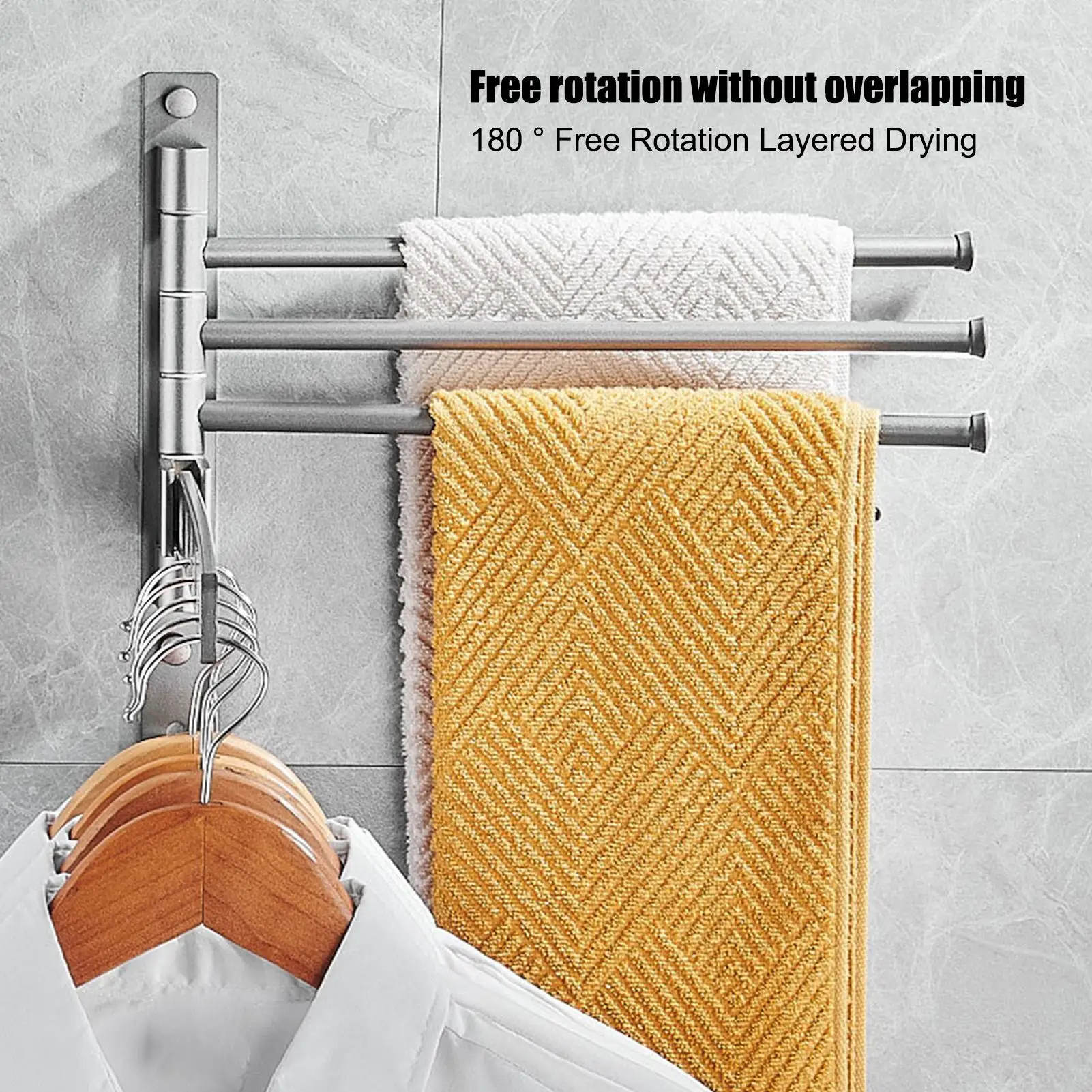 Swivel Towel Rack 4-Arm Towel Rack for Bathroom Wall Swing out Organizer Wall Mount Hanger for Laundry Room Shower Room Balcony