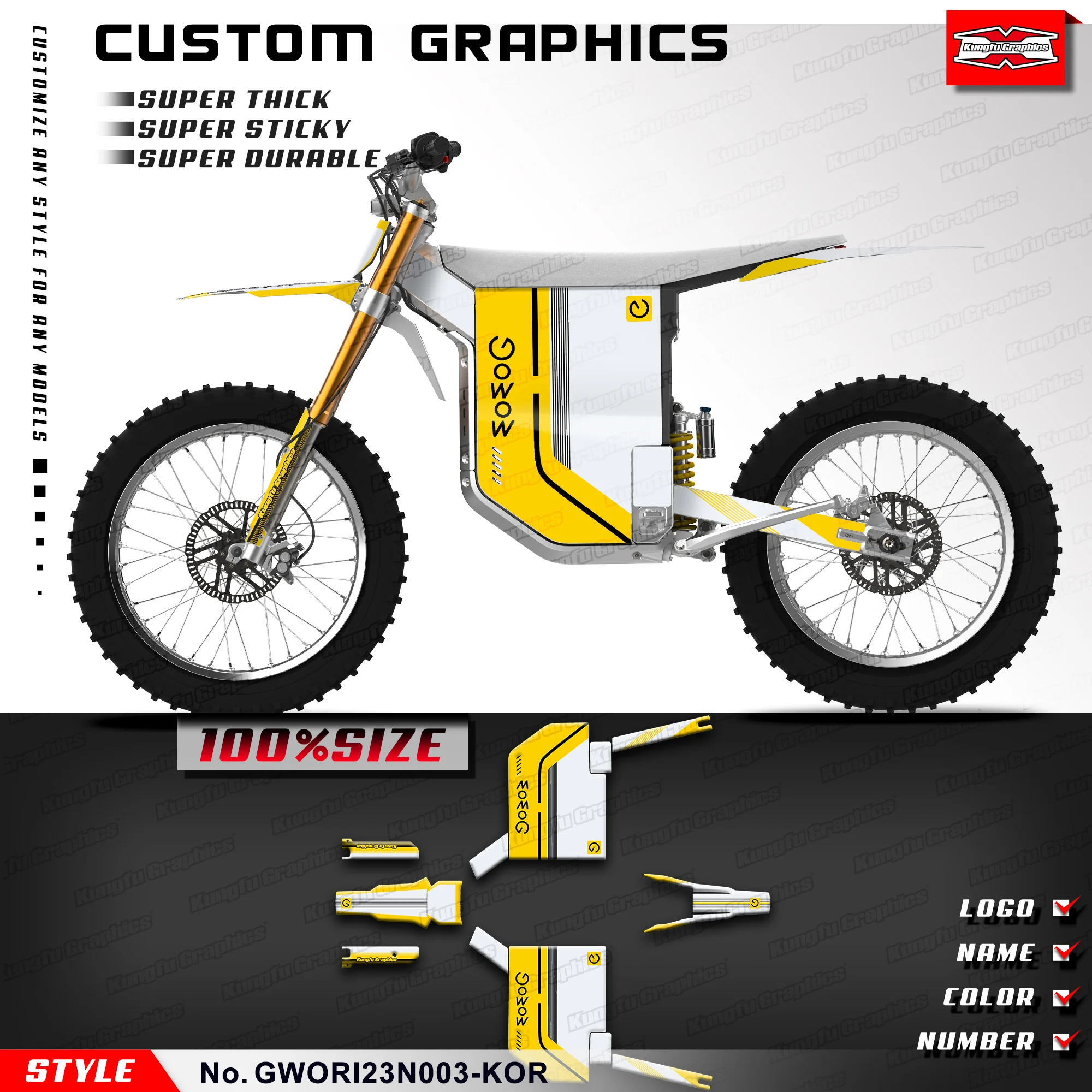 

KUNGFU GRAPHICS Custom Stickers Motorcycle Graphics for Gowow Alpha / ORI Dirt eBike Protector, GWORI23N003-KOR