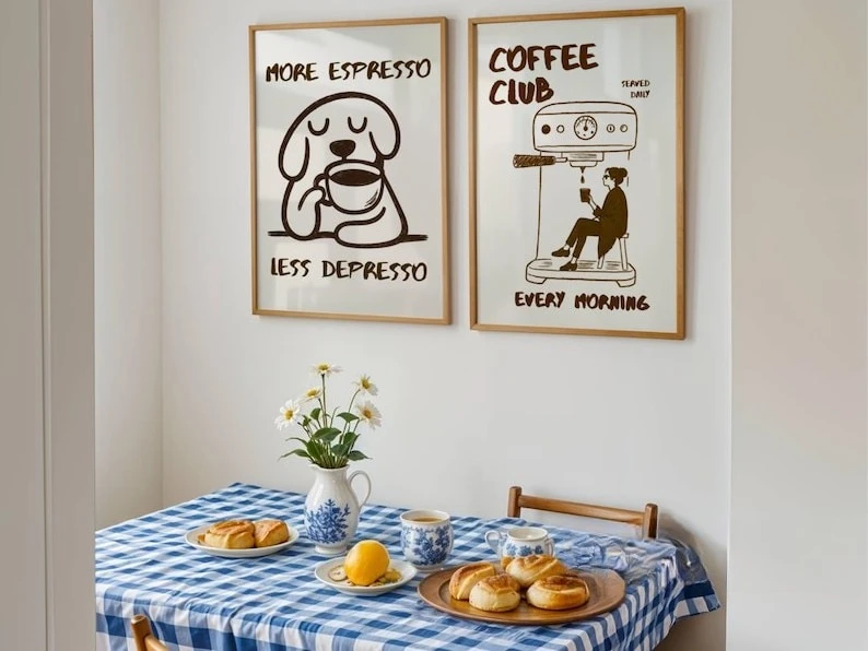 3pcs Club Coffee Canvas Wall Art, Unframed Retro Coffee Posters, Coffee Cart Print for Coffee Station Decor, Coffee Lover Gifts