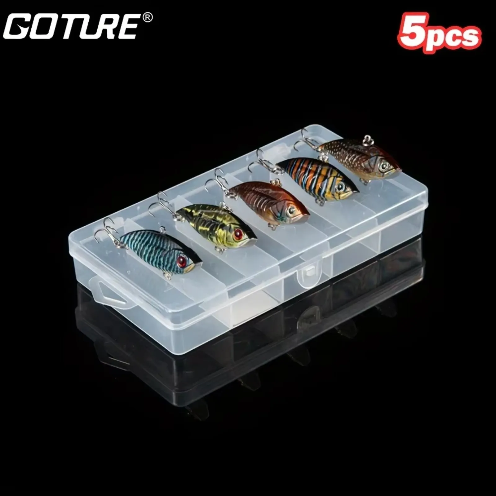 Goture 5pcs Hard VIB Fishing Bait 6.5cm 10.6g Sinking Vibration Lure 3D Simulation Eye for Sea Freshwater Bass Walleye Fishing