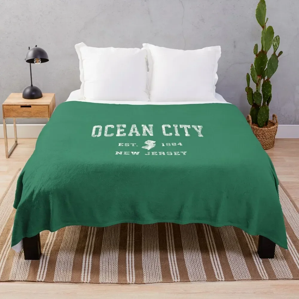 Ocean City New Jersey NJ Vintage Athletic Sports Design Throw Blanket Luxury St Retros Single Blankets