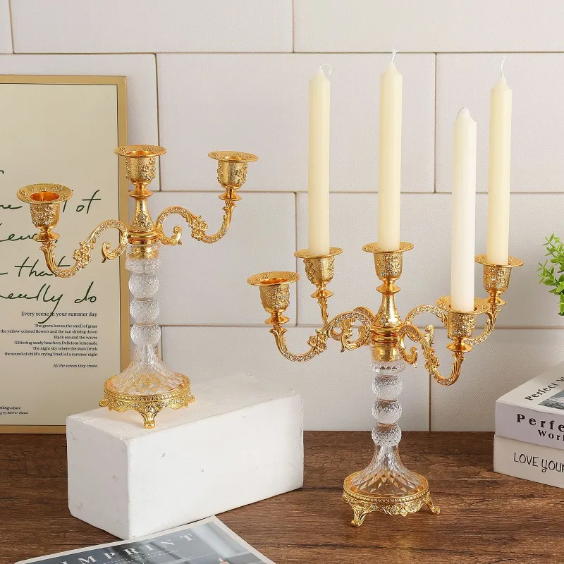 European Candle Holder 3/5-head Tabletop Candlestick Elegant Wedding Dinner Ornaments Crafts Luxury Living Room Candlesticks