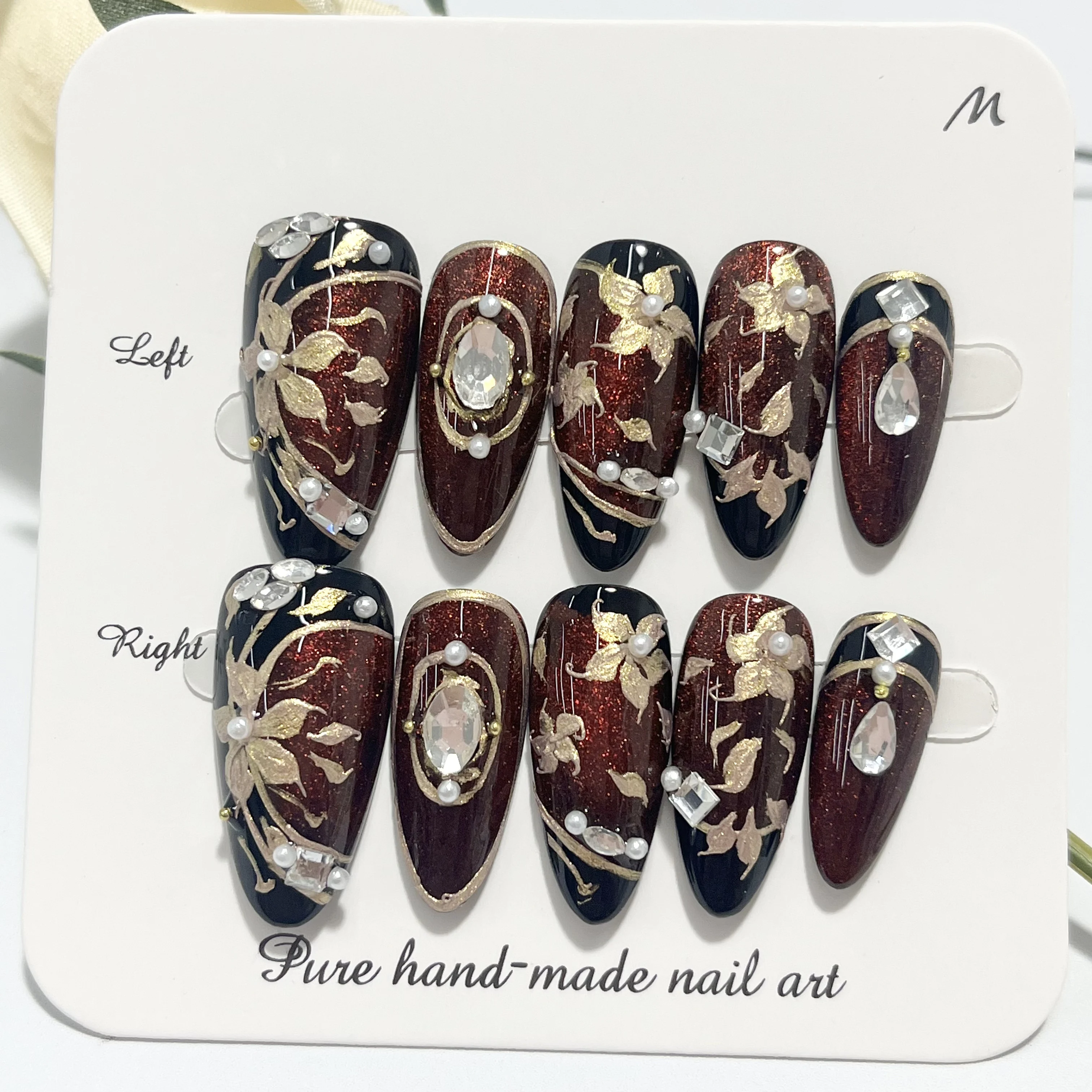 10개입 레드 와인 색상 캣아이 핸드메이드 프레스온 네 - Nail Art Red Wine Cat Eye 리뷰 및 가격