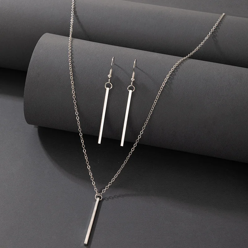 Elegant Gold Stick Jewelry Sets for Women Pendant Necklace Drop Earring Simlpe Adjustable Geometry Wedding Jewelry