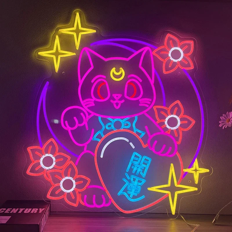 Letrero de neón de Anime Lucky Cat, letreros de neón personalizados para restaurante, cocina, decoración de pared, Bar, tienda, luz Led, regalo personalizado