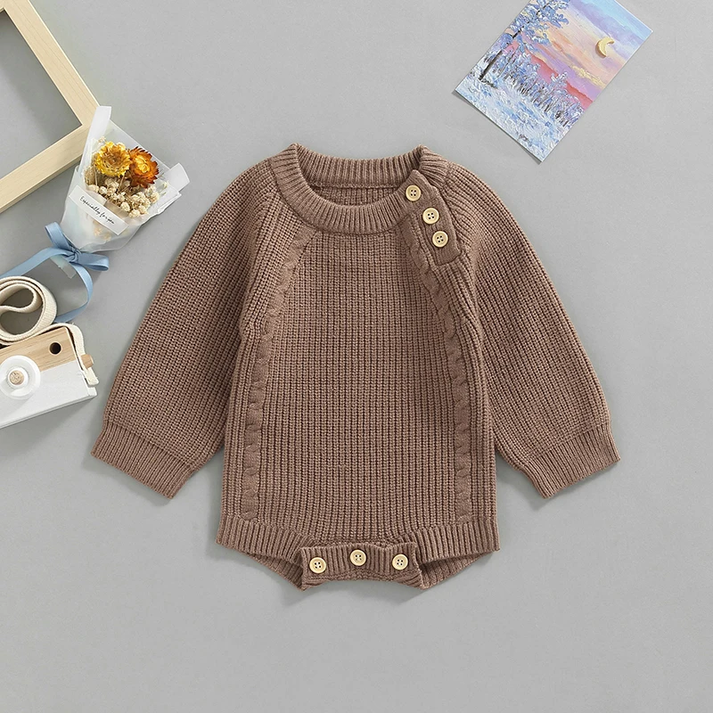 Infant s Stylish Knit  with Long Sleeves Solid Color Button Closure Round Neck and Triangle Design for Trendy Babies