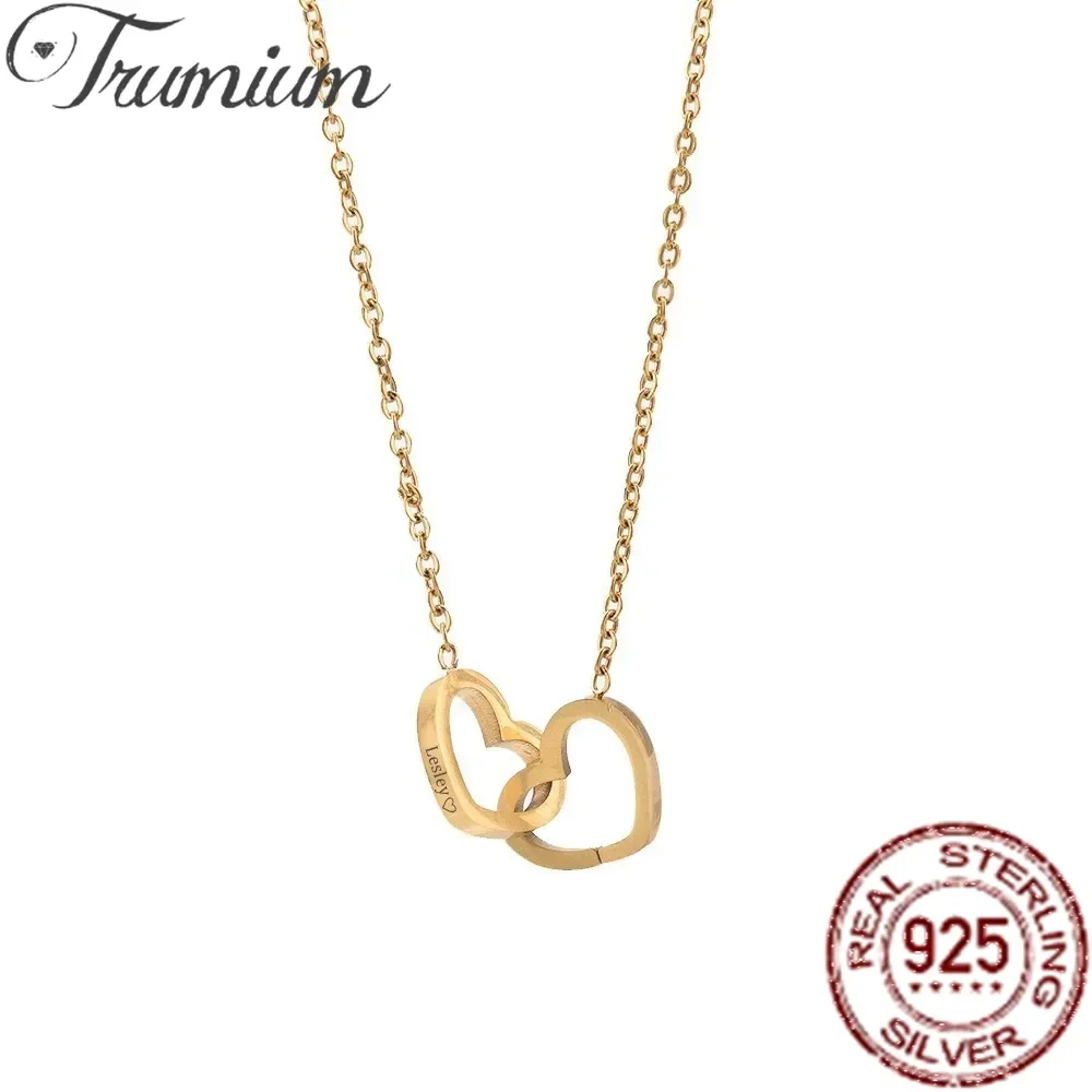 

925 Sterling Silver Double Hearted Love Necklace for Women Gifts Engraved