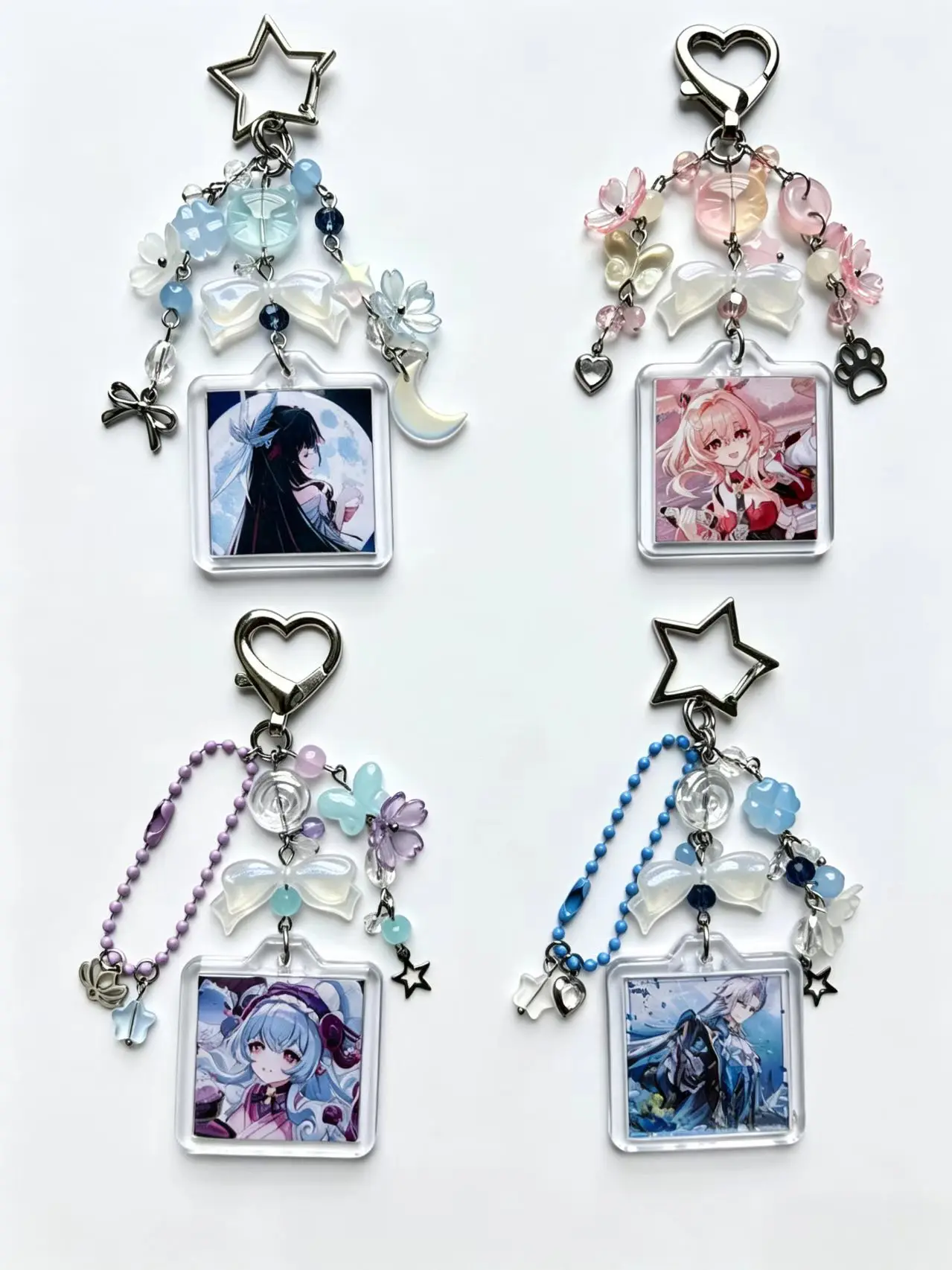 HSR Llavero de acrílico con cuentas de 4 personajes, Cisne Negro, Sparkle, Robin Imbibitor Lunae, Lindo lazo, Estrella, Colgante para bolso de anime, Regalo para Otaku