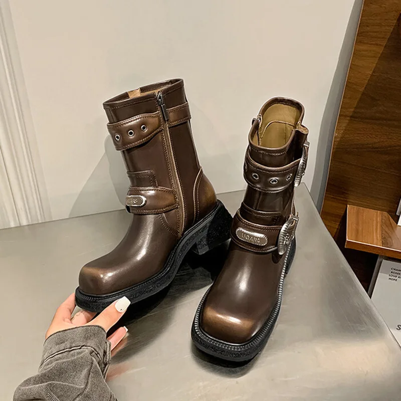 حقيقية جلد البقر الفاخرة الأحذية النسائية جلد الغنم داخل الأحذية الغربية مريحة العتيقة العتيقة ساحة تو حذاء طويل الإناث