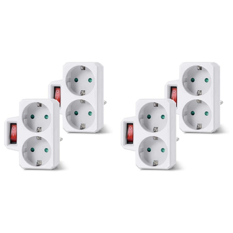 Socket Adapter, Double Plug For Socket, Double Socket With Switch 3800W For Office, Home Or Travel, EU Plug (4 Pack)